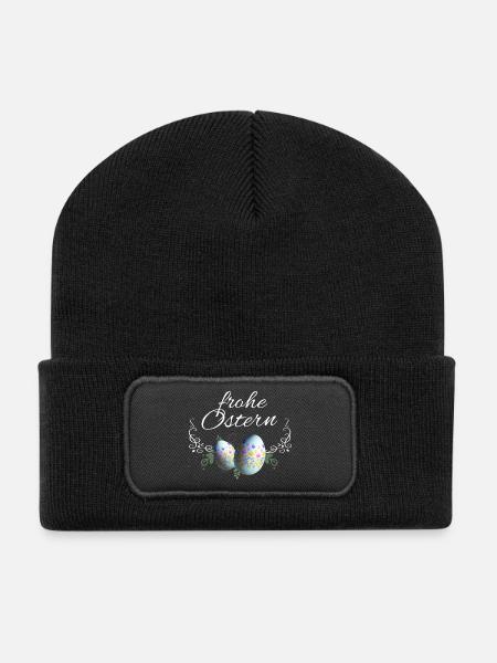 Frohe Ostern Osterei Deko - Recycelte Patch Beanie - Schwarz