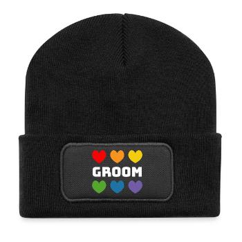 Rainbow Hearts Groom blanc - Beanie recyclé à patch - noir - Devant