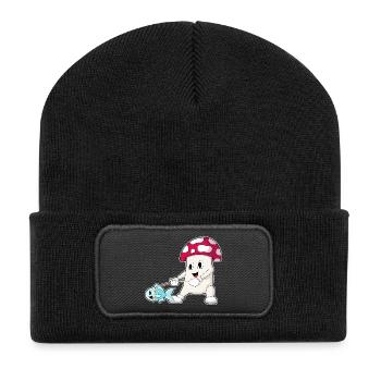Mushroom Angler Fish Fishing - Recycled Patch Beanie - black - Front