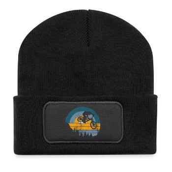 Sunset MTB Jump Silhouette - Recycelte Patch Beanie - Schwarz - Vorne