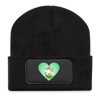 Schulkind Herz süsse Faultiere - Recycelte Patch Beanie - Schwarz - Vorne