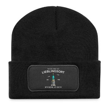 Ich denk an dich, Lieblingsort, Hamburger Michel - Recycelte Patch Beanie - Schwarz - Vorne