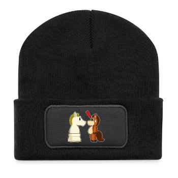 Pferd Schachfigur Springer Schach - Recycelte Patch Beanie - Schwarz - Vorne