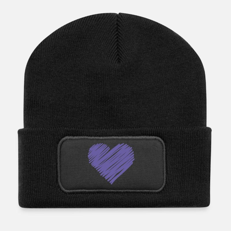 Cuore Viola a Disegno - Beanie riciclato con toppa - nero