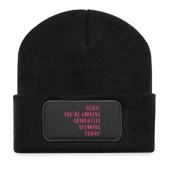 Bonjour. Vous avez l’air absolument magnifique aujourd’hui! - Beanie recyclé à patch - noir - Devant