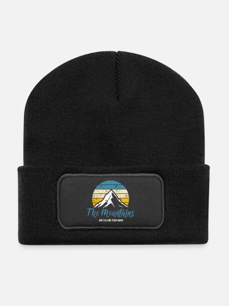 Berg Vintage Retro Sunset Sunrise Spruch Wandern - Recycelte Patch Beanie - Schwarz