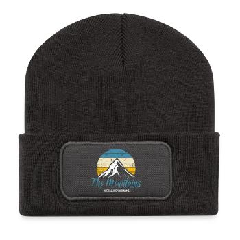 Berg Vintage Retro Sunset Sunrise Spruch Wandern - Recycelte Patch Beanie - Dunkelgrau - Vorne