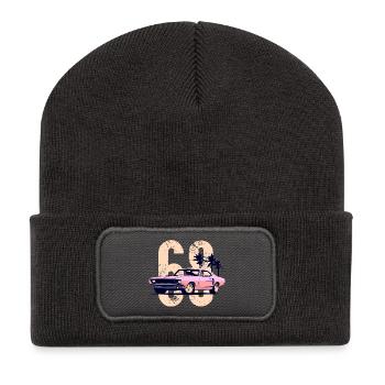 Retro Rosa Muscle-Car-Sonnenuntergangsszene - Recycelte Patch Beanie - Dunkelgrau - Vorne
