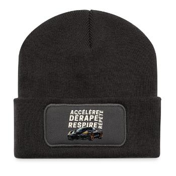 Voiture sport et lettres dynamiques - Beanie recyclé à patch - charbon - Devant