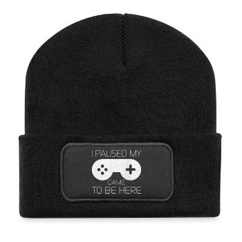 Ich pausierte mein Spiel, um hier zu sein Lustiges Shirt - Recycelte Patch Beanie - Schwarz - Vorne