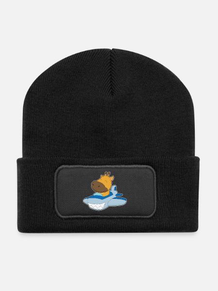 Giraffe Flugzeug - Recycelte Patch Beanie - Schwarz