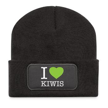I LOVE KIWIS - Recycelte Patch Beanie - Dunkelgrau - Vorne