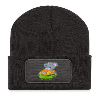 Elefant Auto - Recycelte Patch Beanie - Dunkelgrau - Vorne