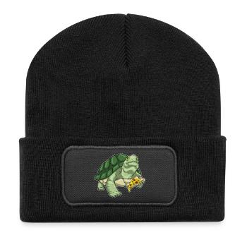 Pizza à la tortue - Beanie recyclé à patch - noir - Devant