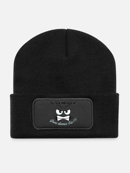 Angry Polar Bear Motif with Saying - Recycled Patch Beanie - black