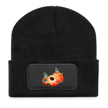 Demi-pêche et pêches brillantes avec des feuilles - Beanie recyclé à patch - noir - Devant