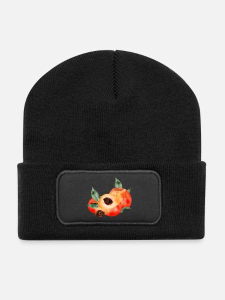 Pfirsichhälfte & leuchtende Pfirsiche mit Blätter - Recycelte Patch Beanie - Schwarz