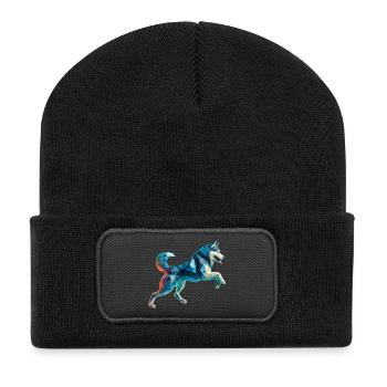 chien de traineau husky origami géométrique 3d - Beanie recyclé à patch - noir - Devant