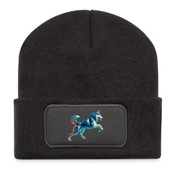 3D Geometric Origami Husky Sled Dog - Recycled Patch Beanie - dark grey - Front