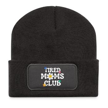 Tired Moms Club With Groovy Text - Recycled Patch Beanie - dark grey - Front