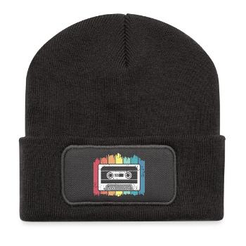 Cassette musique rétro enregistre des couleurs vintage logo - Beanie recyclé à patch - charbon - Devant