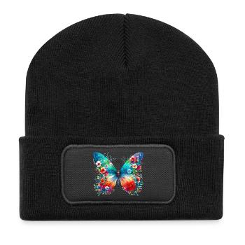 Schmetterling - Recycelte Patch Beanie - Schwarz - Vorne