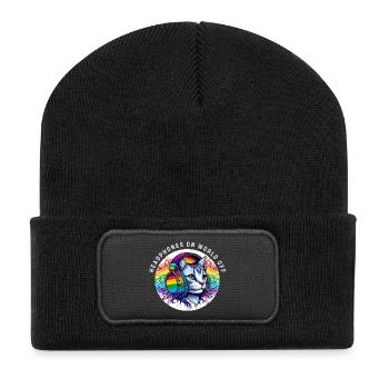 Gay Pride. Casque sur le monde éteint - Beanie recyclé à patch - noir - Devant