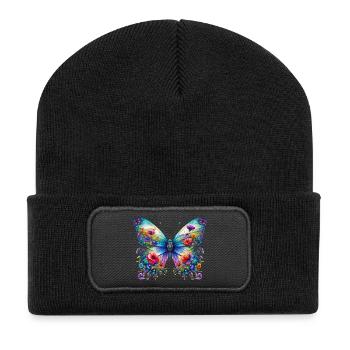 Schmetterling - Recycelte Patch Beanie - Schwarz - Vorne