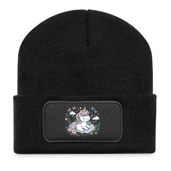 Niedliches Einhorn - Recycelte Patch Beanie - Schwarz - Vorne
