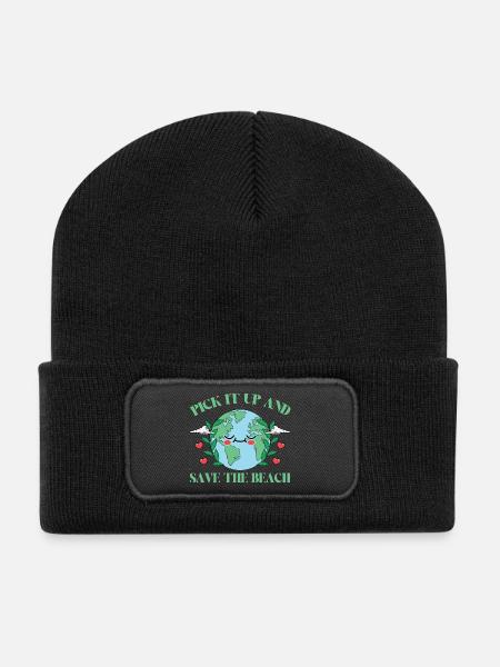 Baignade sur la plage et la mer sans plastique contre la pollution - Beanie recyclé à patch - noir