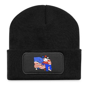 Einhorn amerikanische Flagge 4. Juli - Recycelte Patch Beanie - Schwarz - Vorne