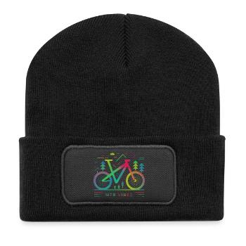 Vibrant Mountain Bike Trail Illustration - Recycled Patch Beanie - black - Front