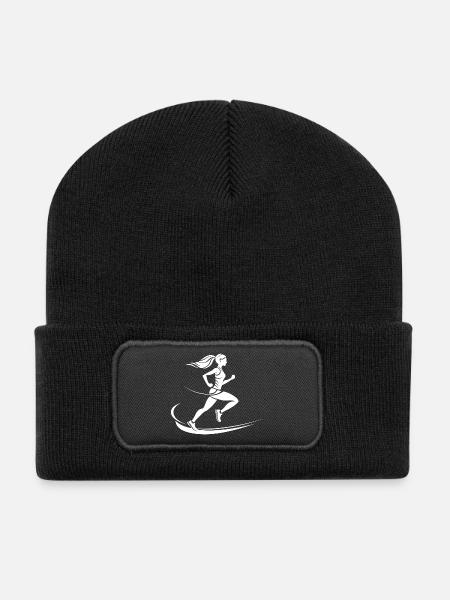 Läuferin Zeichnung - Recycelte Patch Beanie - Schwarz