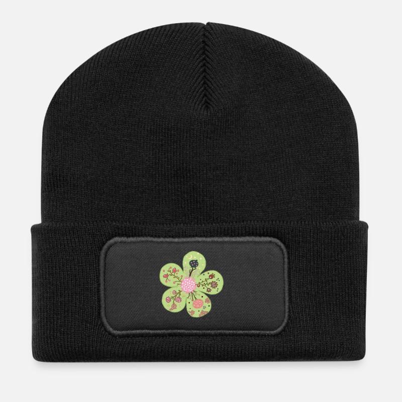 Patchworkfrühlingsblume - Recycelte Patch Beanie - Schwarz