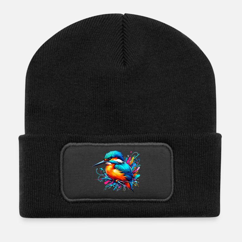Eisvogel - Recycelte Patch Beanie - Schwarz