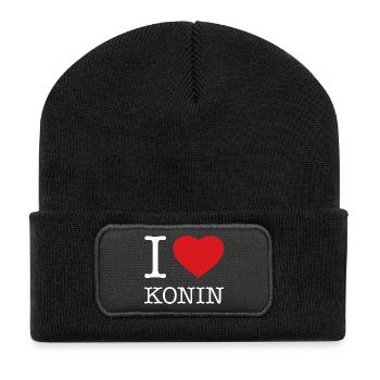 I LOVE KONIN - Recycelte Patch Beanie - Schwarz - Vorne