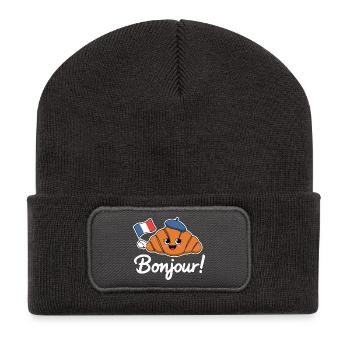 Bonjour Croissant - Beanie recyclé à patch - charbon - Devant
