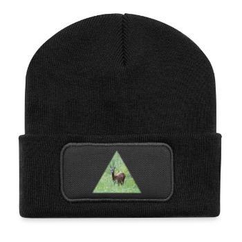 Reh im hohen Gras - Recycelte Patch Beanie - Schwarz - Vorne