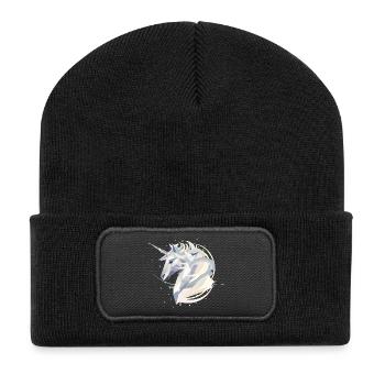 Magisches geometrisches Einhorn in Pastellfarben - Recycelte Patch Beanie - Schwarz - Vorne