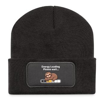 Lazy Sloth – Fun Power Saving Design - Recycled Patch Beanie - dark grey - Front