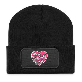 Liebe dich zuerst, Galentine's Day 2026 - Recycelte Patch Beanie - Schwarz - Vorne