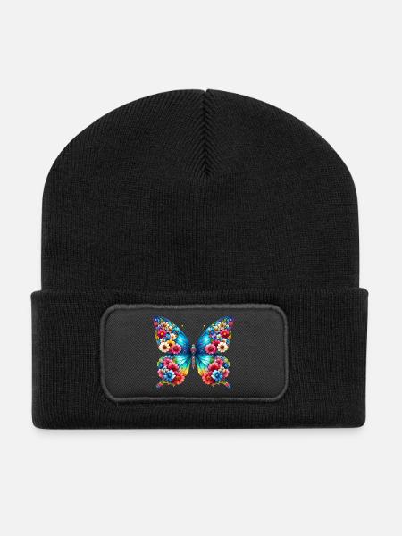 Schmetterling - Recycelte Patch Beanie - Schwarz