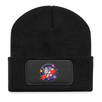 Der Astronaut und die rote Rakete im All - Recycelte Patch Beanie - Schwarz - Vorne