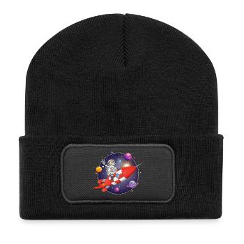 The astronaut and the red rocket in space - Recycled Patch Beanie - black - Front