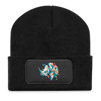 Rhinocéros abstrait – Force géométrique - Beanie recyclé à patch - noir - Devant