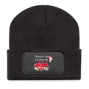 Trauzeuge der Braut Auto Blumige Braut - Recycelte Patch Beanie - Dunkelgrau - Vorne