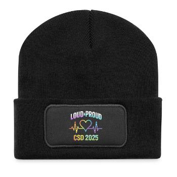 LGBTQ Pride 2025 Herzbeat Design - Recycelte Patch Beanie - Schwarz - Vorne