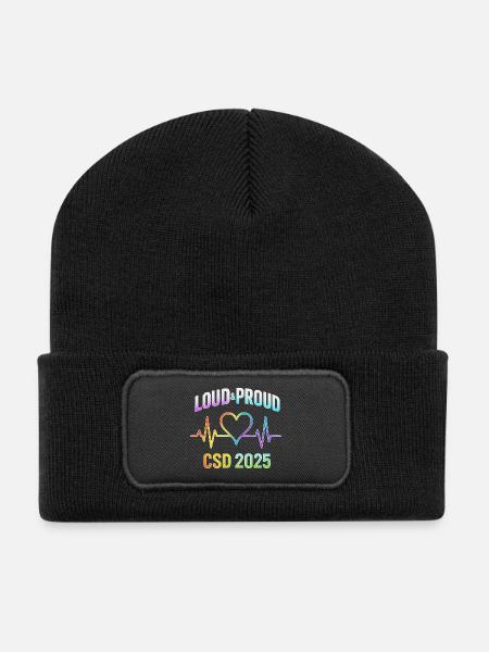 LGBTQ Pride 2025 Herzbeat Design - Recycelte Patch Beanie - Schwarz