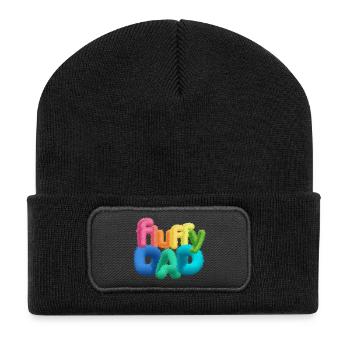 Fluffy Dad – Farbenfrohe, flauschige Typografie - Recycelte Patch Beanie - Schwarz - Vorne