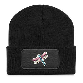 Libelle in Pastell - Recycelte Patch Beanie - Schwarz - Vorne